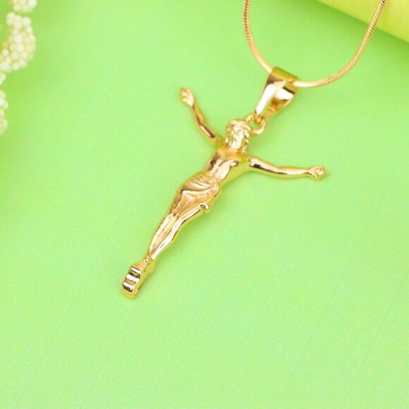 "Gold Plated Crucifix Rose Gold Pendant, XPPT1309 - Picture 12 of 12